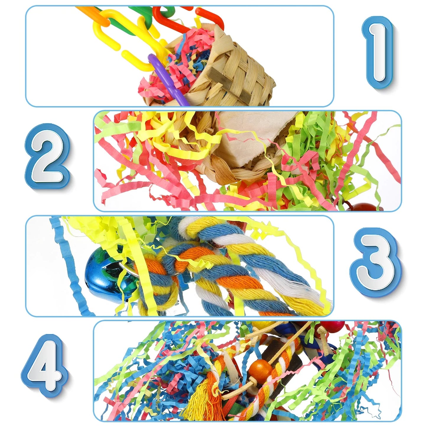 4 Pack Bird Shredding Toys,Parrots Chewing Hanging Foraging Toys Parrots Cage Shredder Toys Birds Budgies Cage Accessories for Small Parakeets,Conures,Love Birds,Finches