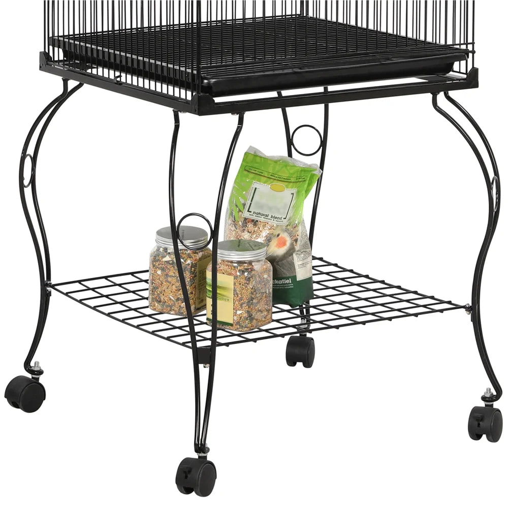 55'' Metal Rolling Bird Cage with Stand, Black