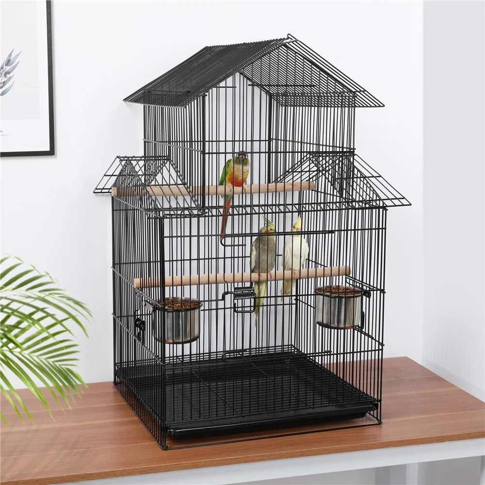 55'' Metal Rolling Bird Cage with Stand, Black
