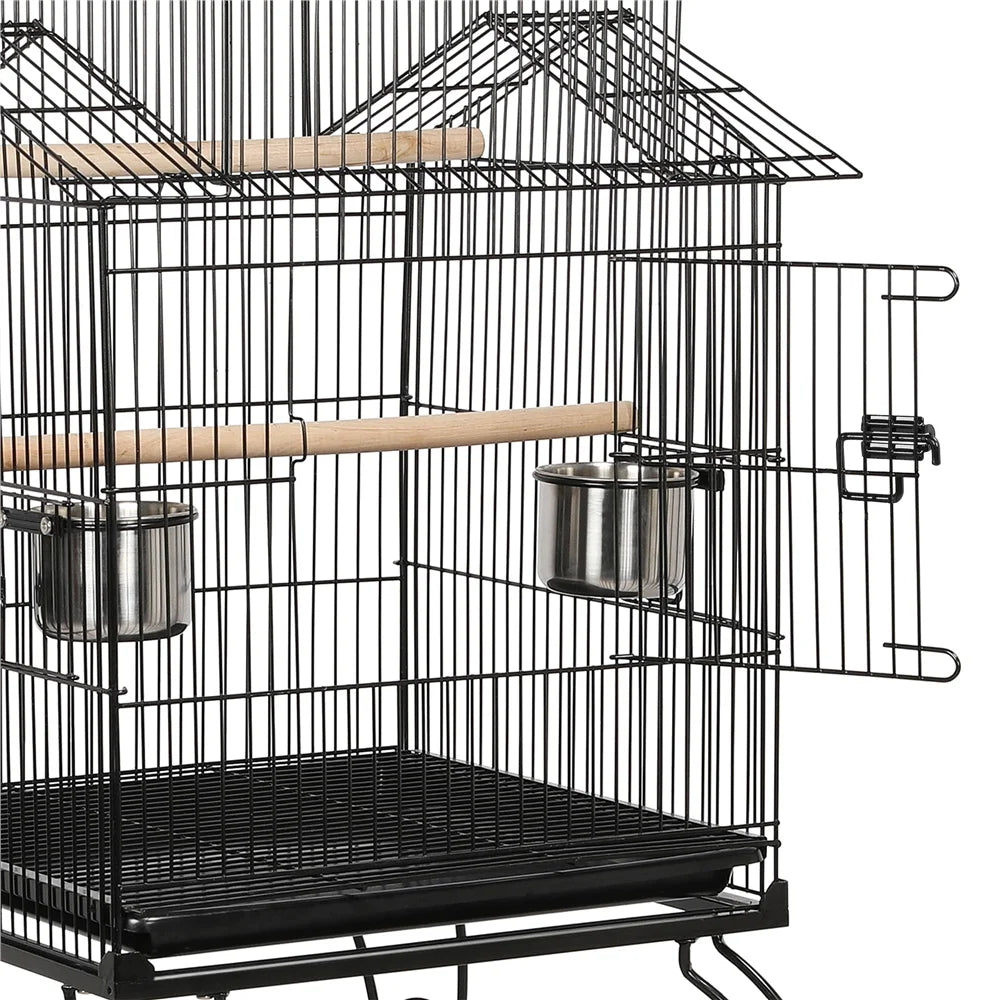 55'' Metal Rolling Bird Cage with Stand, Black