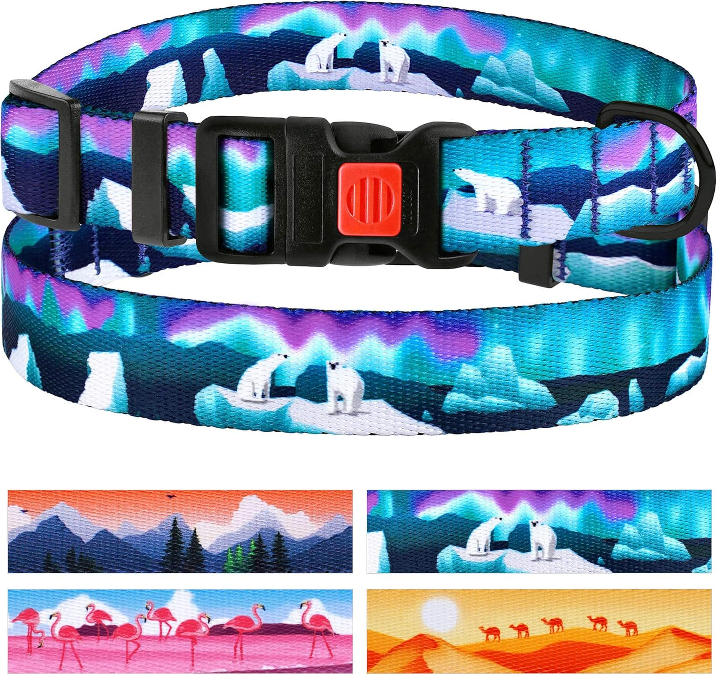 Adjustable Nylon Dog Collar โ Northern Lights Pattern for Small Dogs
