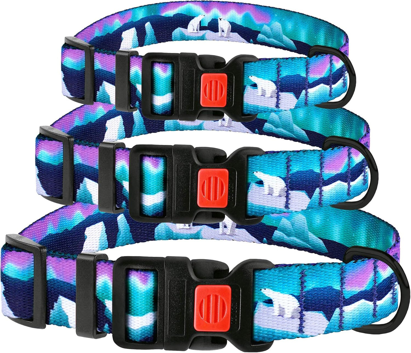 Adjustable Nylon Dog Collar โ Northern Lights Pattern for Small Dogs