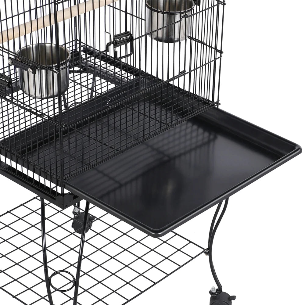55'' Metal Rolling Bird Cage with Stand, Black