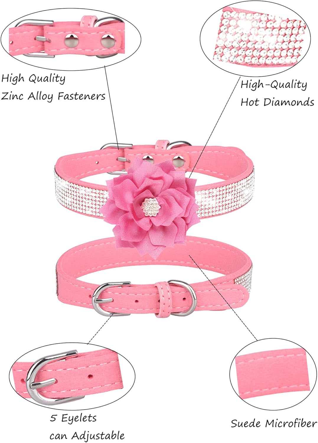 Rhinestone Dog Collar for Small Medium Dogs Pink XS Dog Collar for Girl Female D