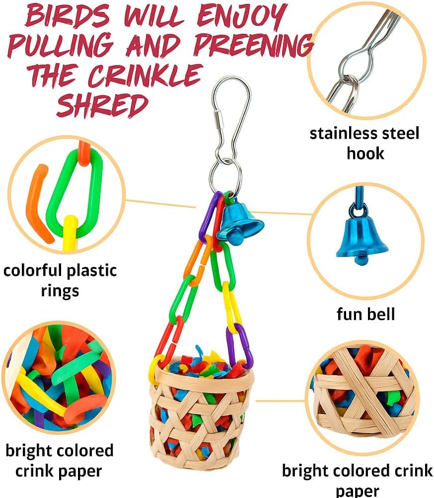 6 Pack Bird Toys for Parakeet, Parrot & Conure Delights- Featuring Foraging and Chewing Delights, Large Bird Accessories, and Unique Cage Perches for a Joyful Aviary