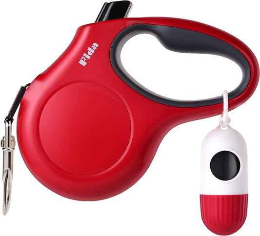 16ft Retractable Dog Leash with Waste Bag Dispenser – Reflective Tape, Anti-Slip Grip for Medium Dogs & Cats (Red)
