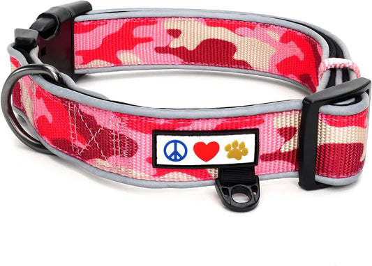 Pink Camo Reflective Padded Dog Collar – Adjustable Soft Comfort for Medium & Large Dogs (¾-Inch)