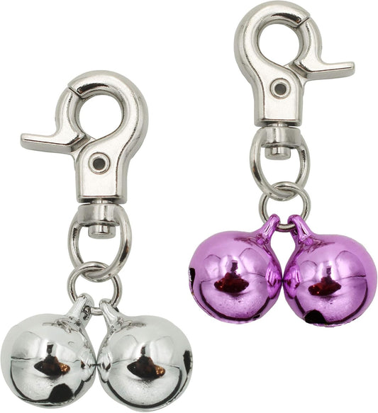 2-Pack Stainless Steel Pet Collar Bells – Silver & Pink with Heavy-Duty Clips – Ideal for Dogs & Cats
